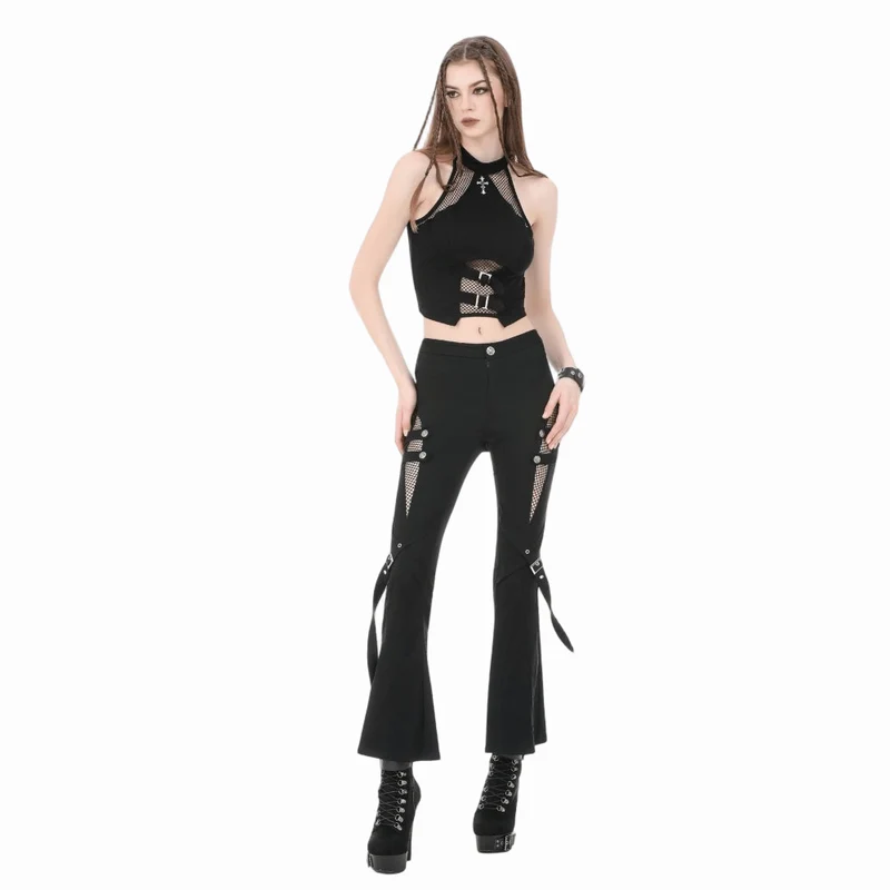 Punk-Tanktop mit gekreuzten Mesh-Einsätzen für Damen, Neckholder