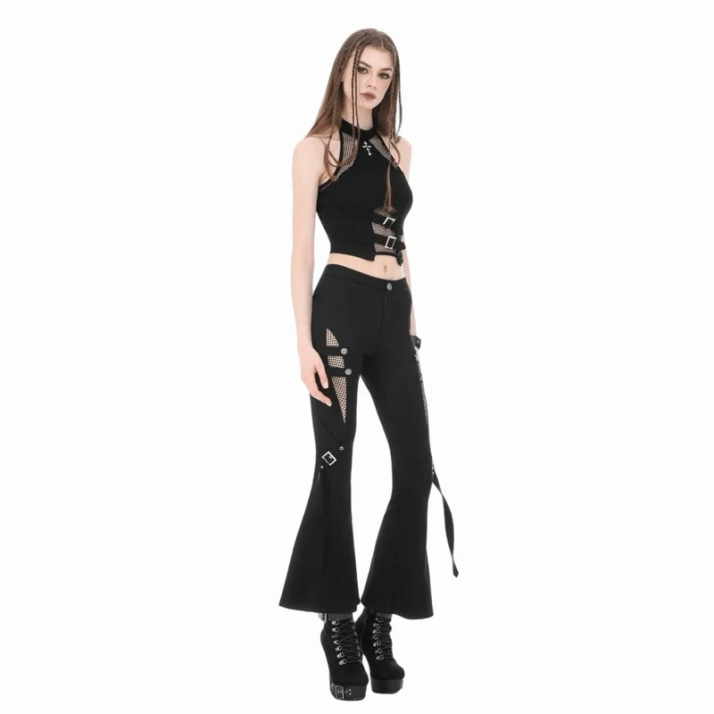 Punk-Tanktop mit gekreuzten Mesh-Einsätzen für Damen, Neckholder