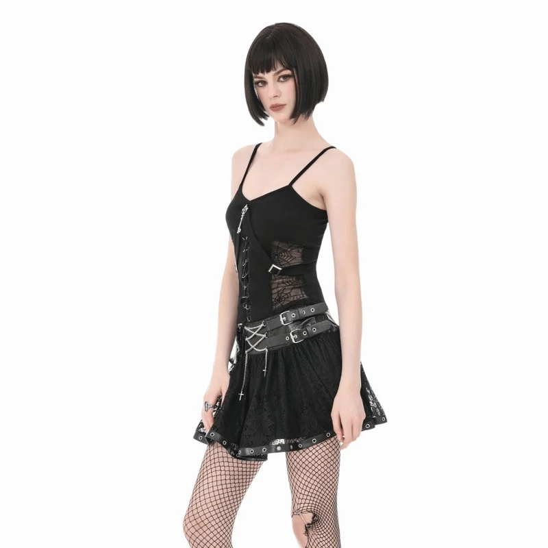 Gothic-Tanktop für Damen mit Spinnennetz-Motiv und Schnürung