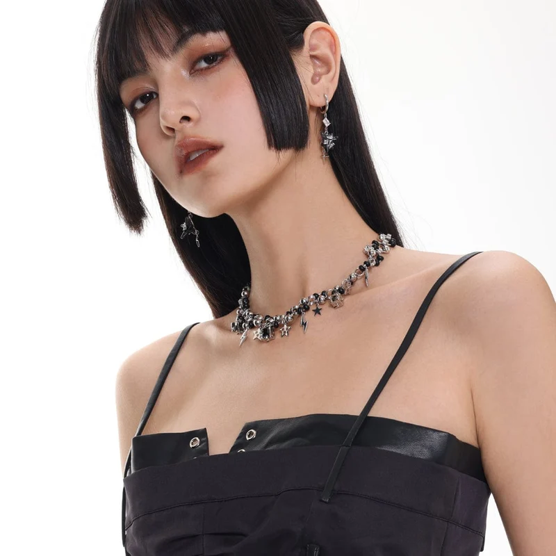 Damen-Punk-Stern-Perlen-Halskette