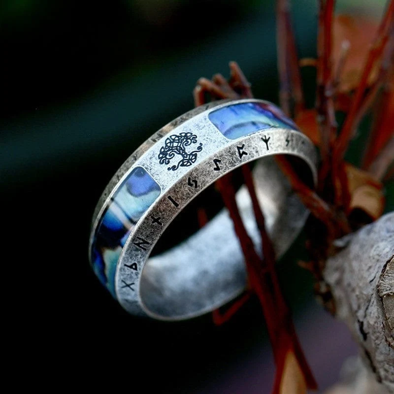 Punk-Ring mit Lebensbaum-Buchstaben für Herren