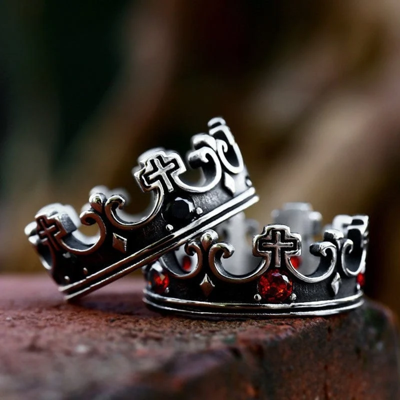 Herren-Punk-Kronen-Kreuz-Ring