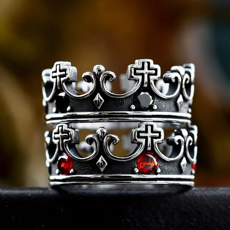 Herren-Punk-Kronen-Kreuz-Ring