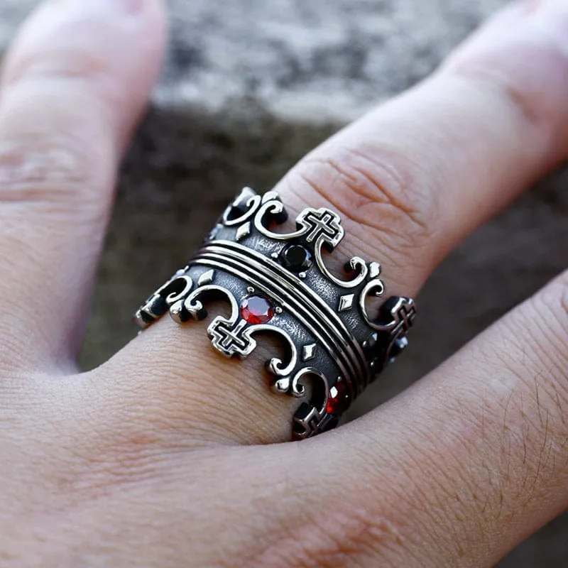 Herren-Punk-Kronen-Kreuz-Ring