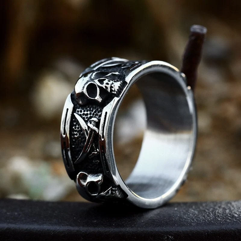 Herren-Punk-Doppel-Sense-Schädel-Ring