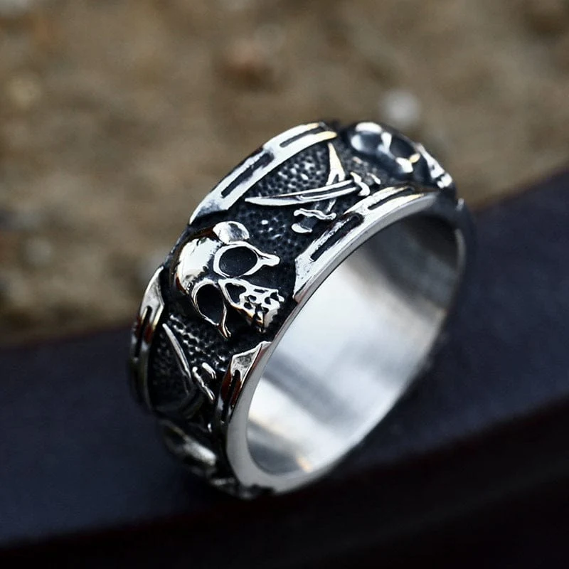 Herren-Punk-Doppel-Sense-Schädel-Ring