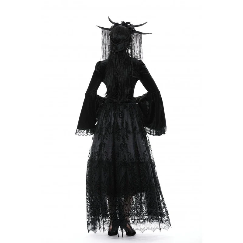 Damen Gothic Flared Sleeved Lace Splice Velvet Shirt