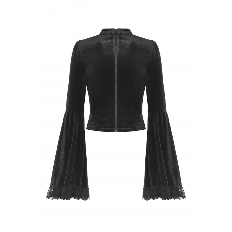 Damen Gothic Flared Sleeved Lace Splice Velvet Shirt