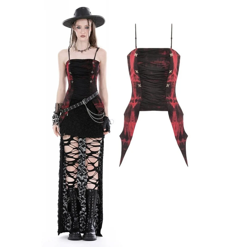 Unregelmäßig gerüschtes Batik-Vollbrustkorsett für Damen im Gothic-Stil