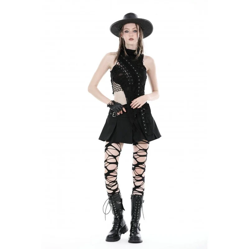 Punk-Tanktop mit unregelmäßigem Rollkragen und Rissen für Damen