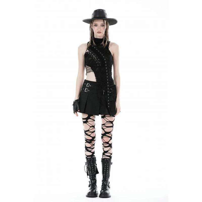 Punk-Tanktop mit unregelmäßigem Rollkragen und Rissen für Damen