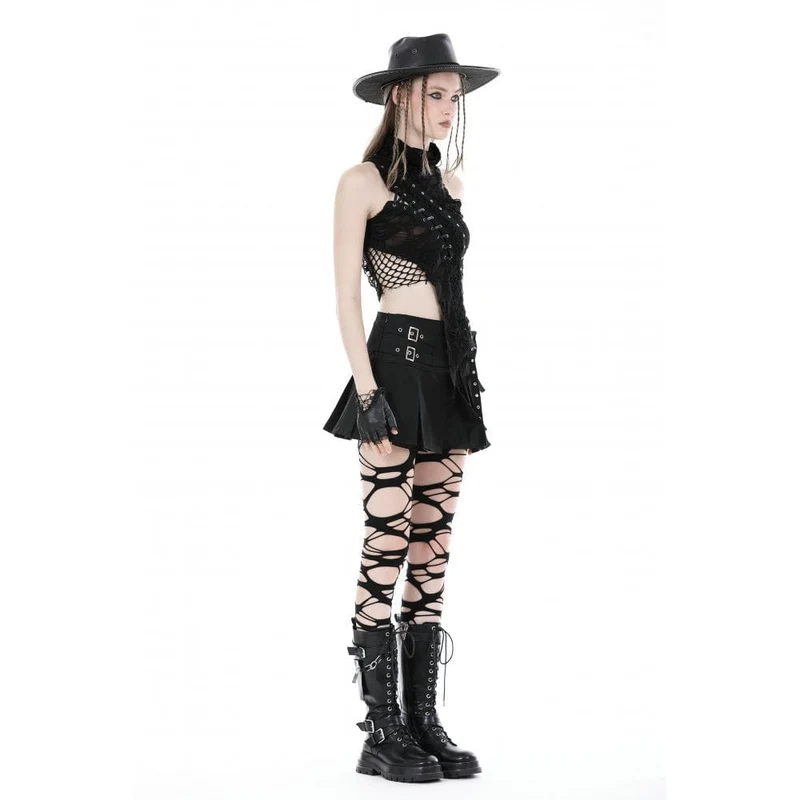 Punk-Tanktop mit unregelmäßigem Rollkragen und Rissen für Damen