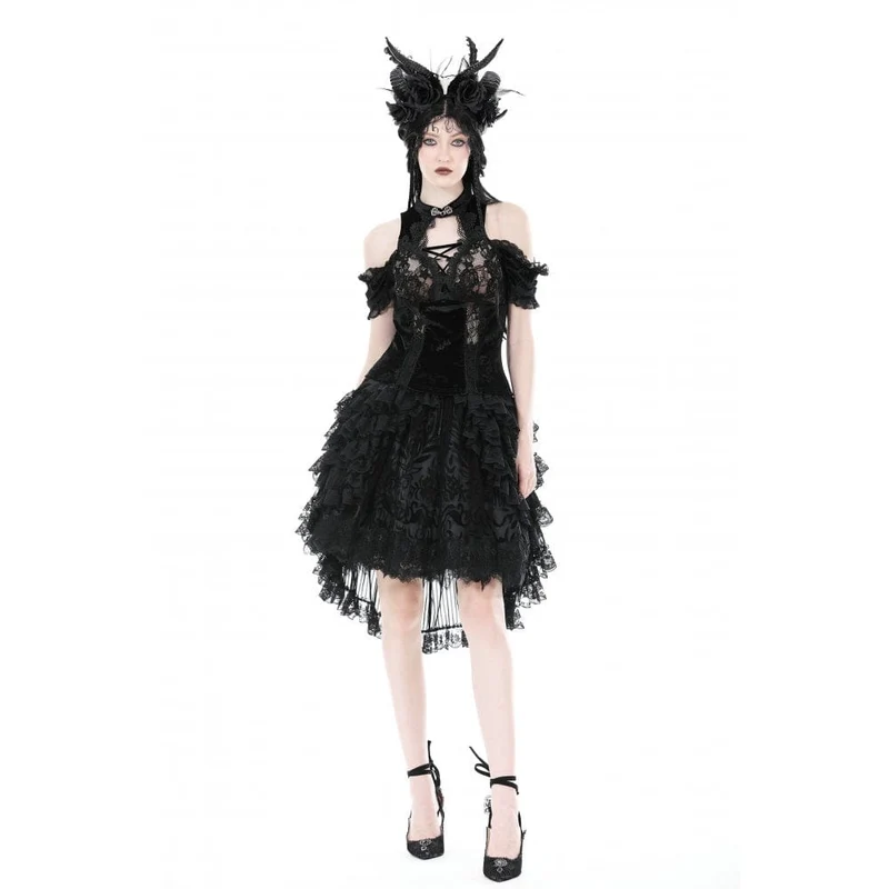 Damen Gothic-Rüschen-High-Low-Rock mit Lagen