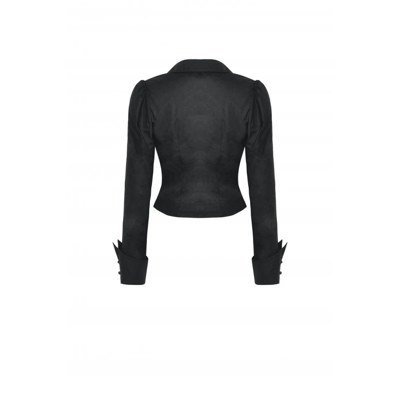 Damen-Gothic-Hemd mit Umlegekragen und Rüschen in Schwarz