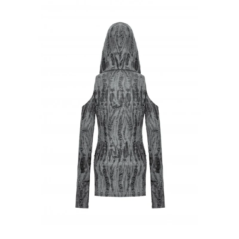 Schulterfreies, zerrissenes Punk-Kleid für Damen mit Kapuze