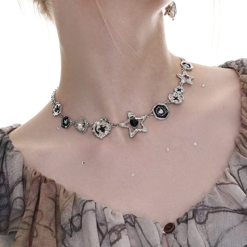 Damen-Punk-Halskette mit unregelmäßigem Diamant-Stern