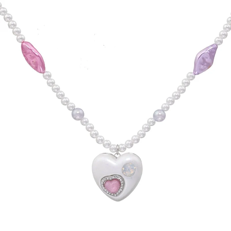 Damen-Lolita-Diamant-Herz-Perlen-Halskette