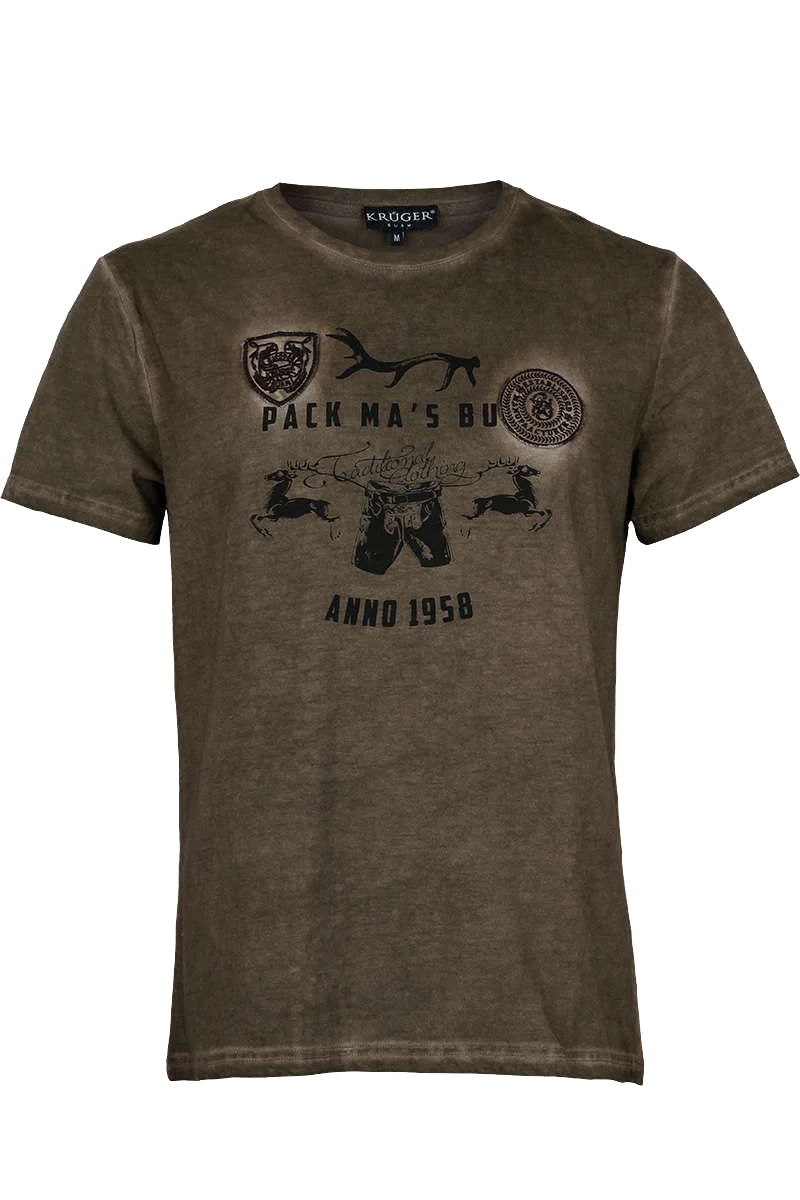 Herren Trachten T-Shirt mit Lederhose braun