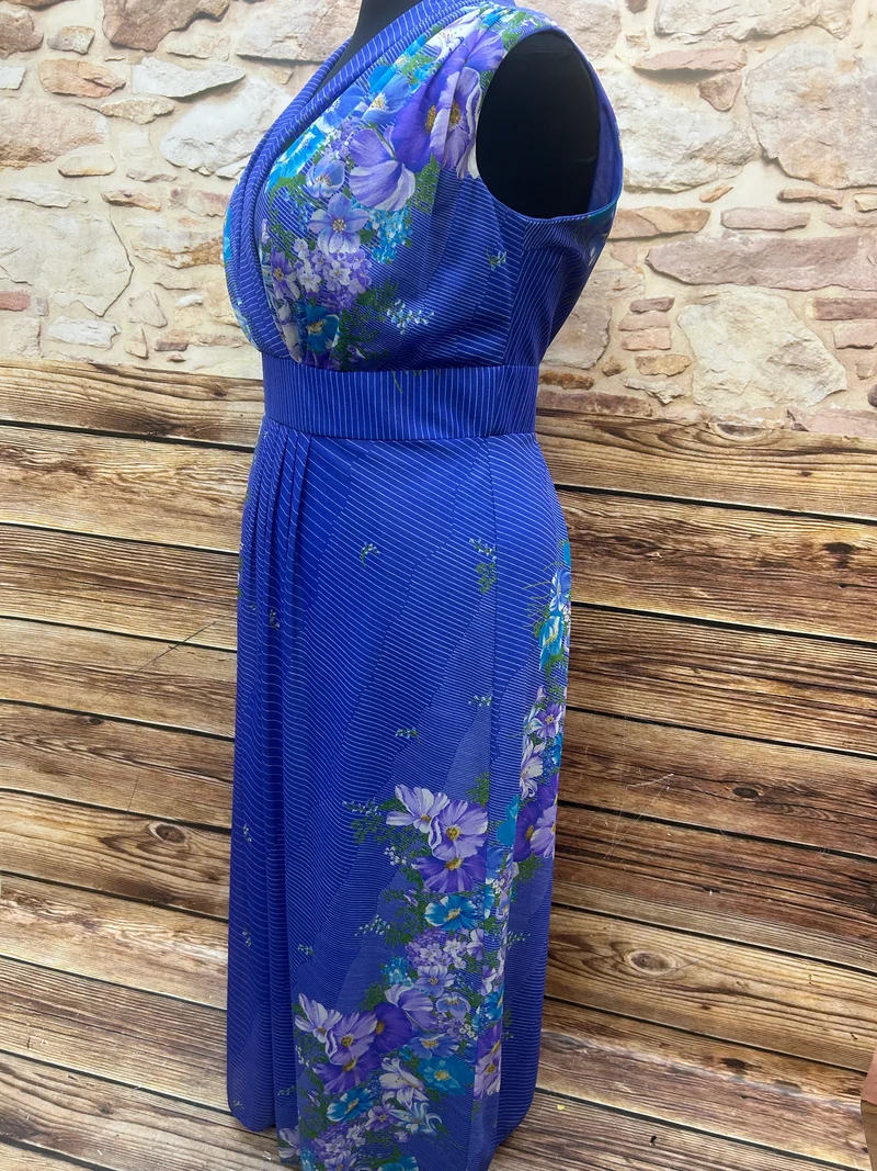 Original 70er Jahre Maxikleid blau floral Gr. 46