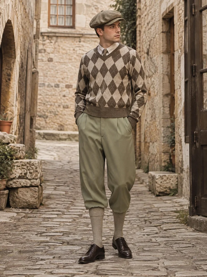 Olivgrüne Knickerbocker Hose Herren Gr. 50 aus Baumwolle