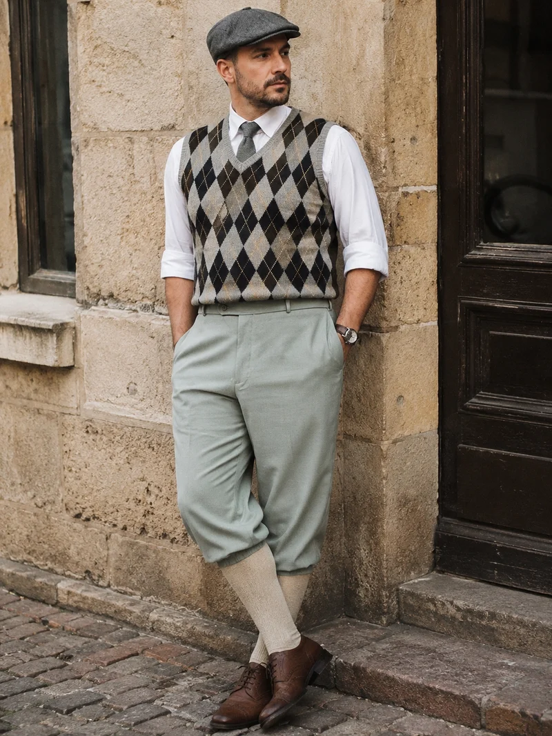 Graue Plus-Fours Knickerbocker Hose Herren Gr. 60 – Gatsby-Look