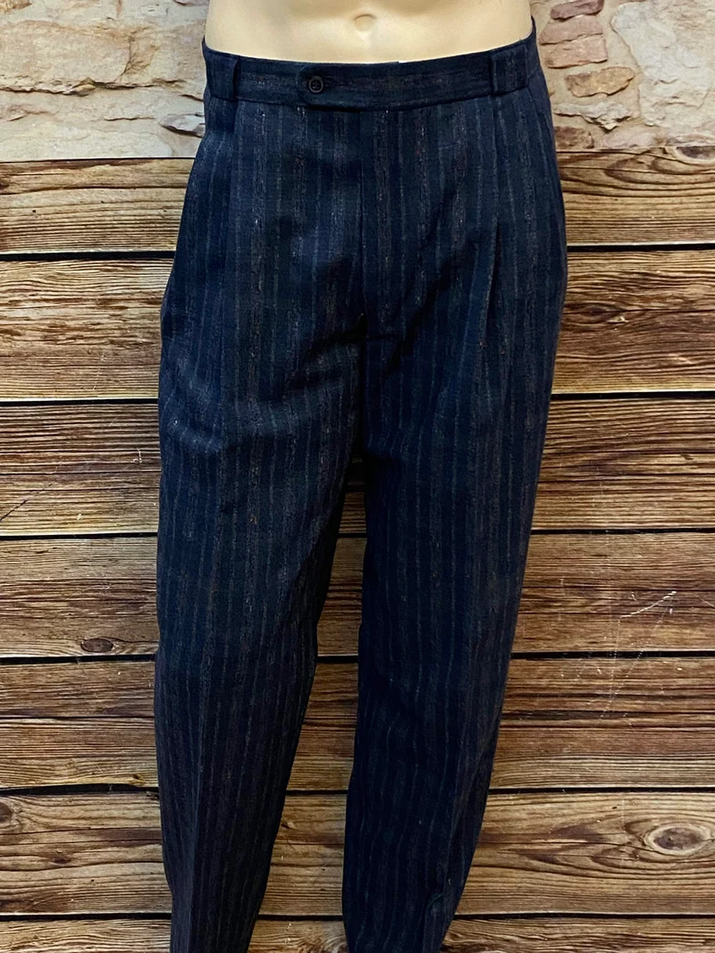 Vintage Bundfaltenhose Streifen Gr. 50 – High Waist Wollhose 80er