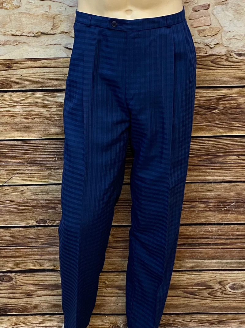 Vintage Hose Herren Bundfaltenhose Gr. 50 – High Waist Navy Streifen