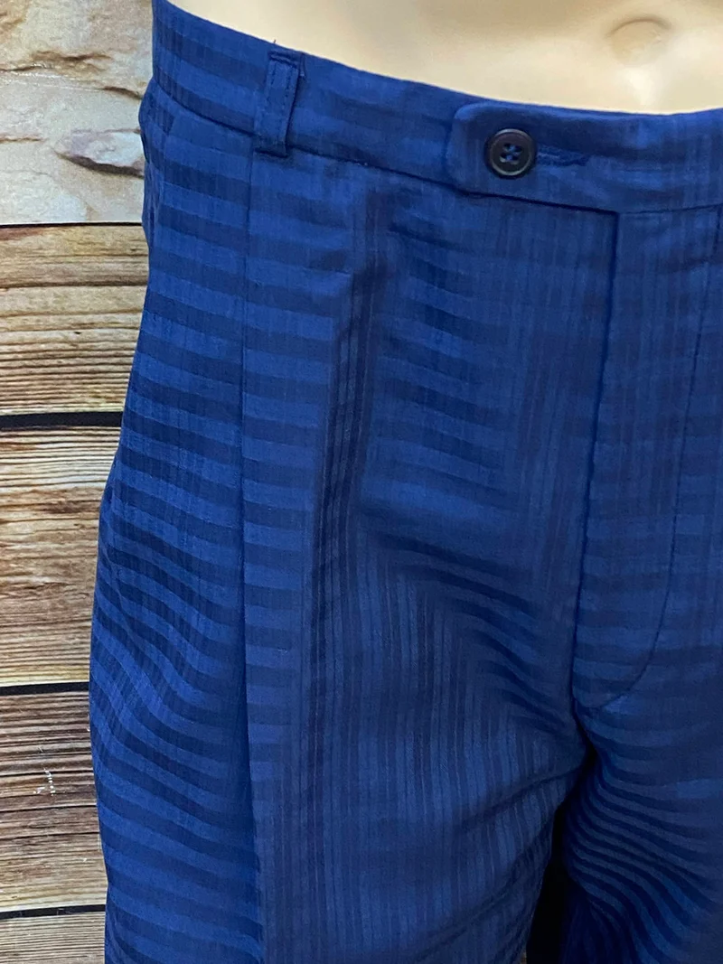 Vintage Hose Herren Bundfaltenhose Gr. 50 – High Waist Navy Streifen