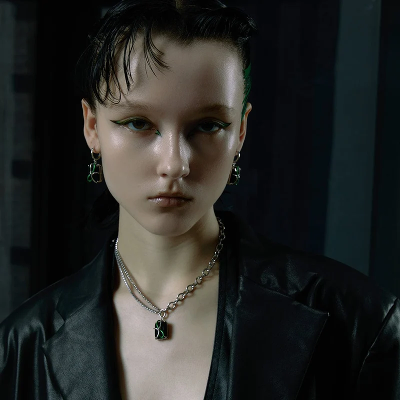 Punk-Schleifen-Obsidian-Halskette für Damen