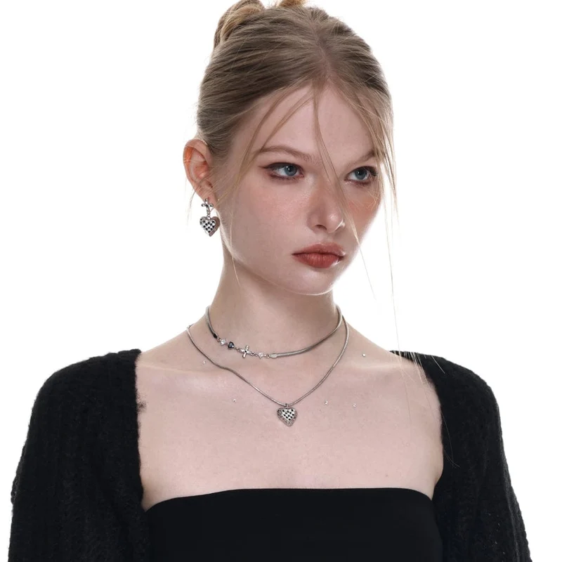 Mehrschichtige Punk-Herz-Halskette für Damen