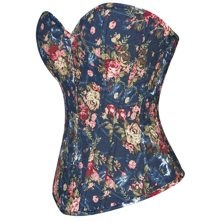 Damen Gothic-Vollbrustkorsett mit Blumenmuster