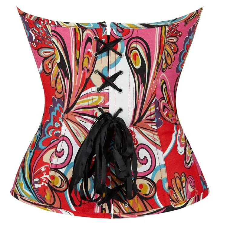 Damen Gothic Vollbrustkorsett mit buntem Blumenmuster