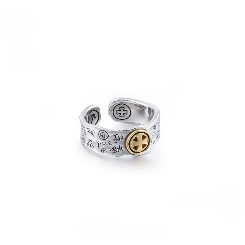 Offener Punk-Kreuz-Graffiti-Ring für Damen