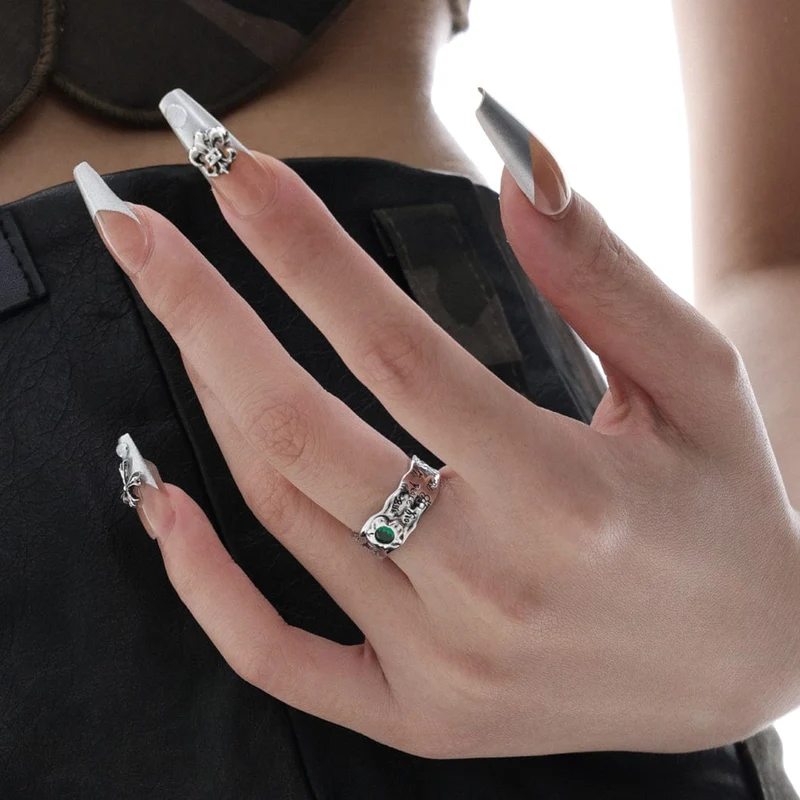 Offener Punk-Diamant-Graffiti-Ring für Damen