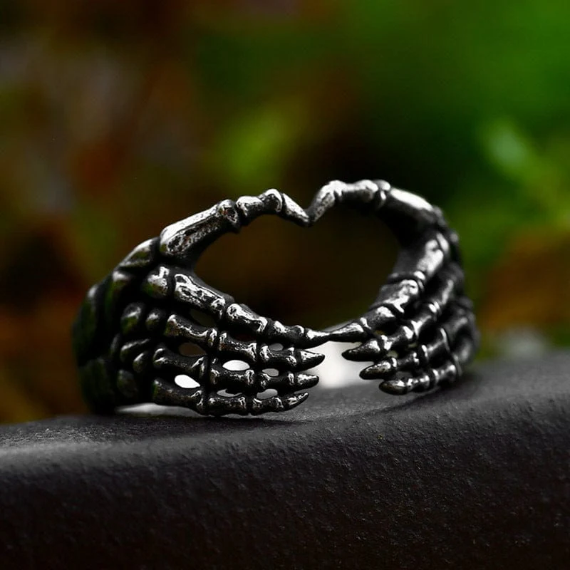 Herren-Punk-Herz-Skelett-Ring