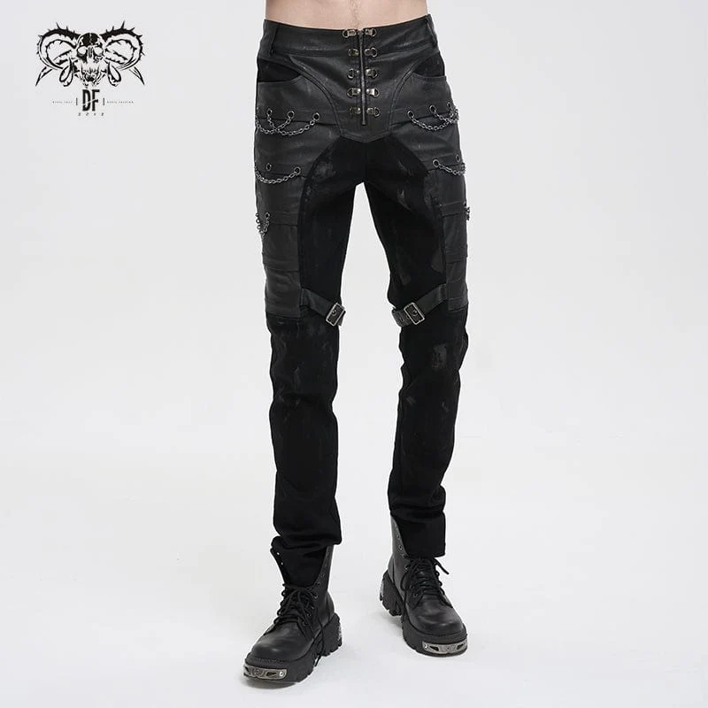 Gothic Distressed Kunstlederhose für Herren