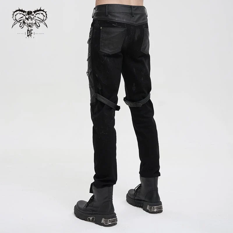 Gothic Distressed Kunstlederhose für Herren