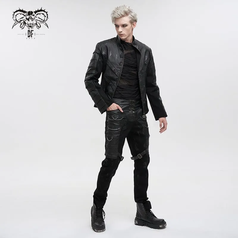 Gothic Distressed Kunstlederhose für Herren