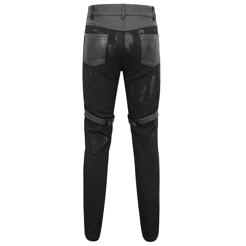 Gothic Distressed Kunstlederhose für Herren