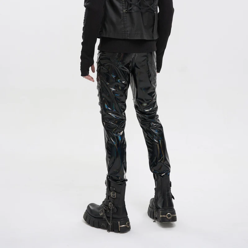 Herren-Punk-Lackleder-Kettenhose
