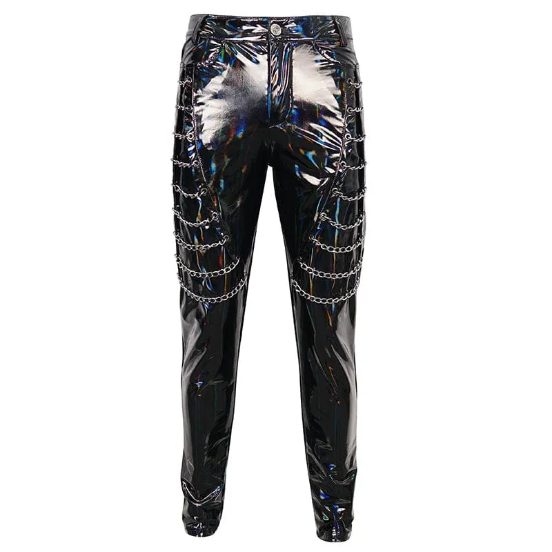Herren-Punk-Lackleder-Kettenhose
