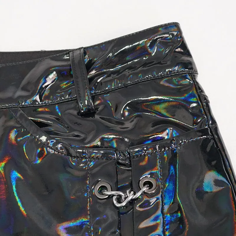 Herren-Punk-Lackleder-Kettenhose