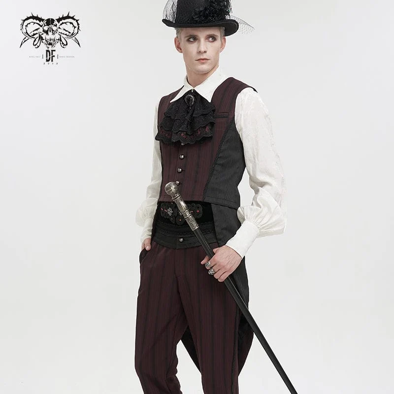 Herren Gothic Streifen Weste Rot mit abnehmbarem Schwalbenschwanz