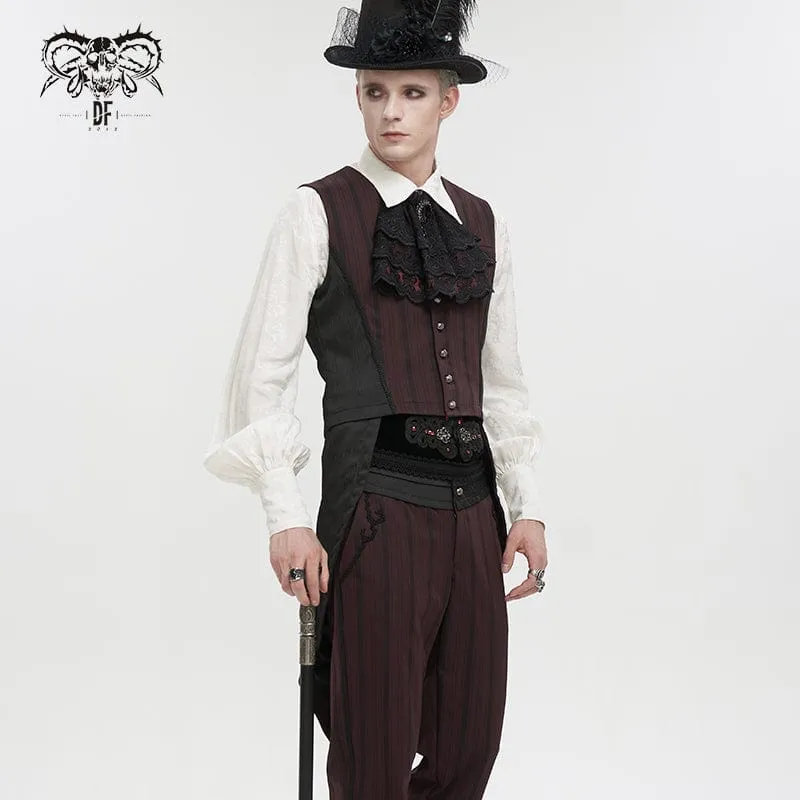 Herren Gothic Streifen Weste Rot mit abnehmbarem Schwalbenschwanz