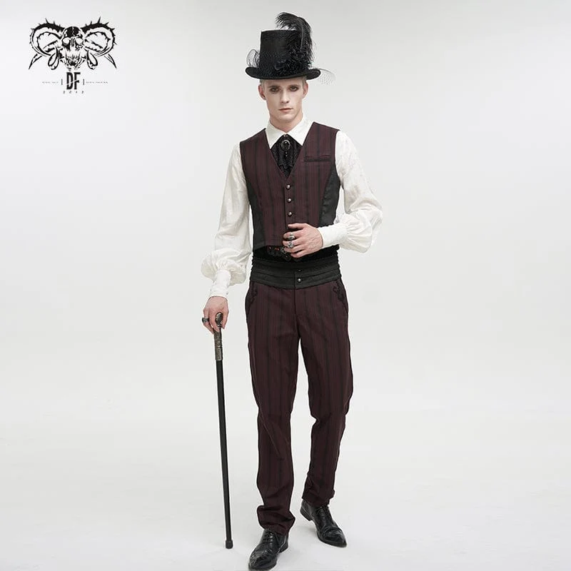 Herren Gothic Streifen Weste Rot mit abnehmbarem Schwalbenschwanz