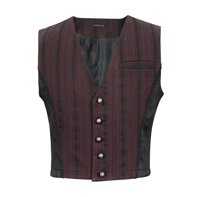 Herren Gothic Streifen Weste Rot mit abnehmbarem Schwalbenschwanz