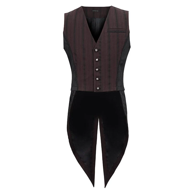 Herren Gothic Streifen Weste Rot mit abnehmbarem Schwalbenschwanz