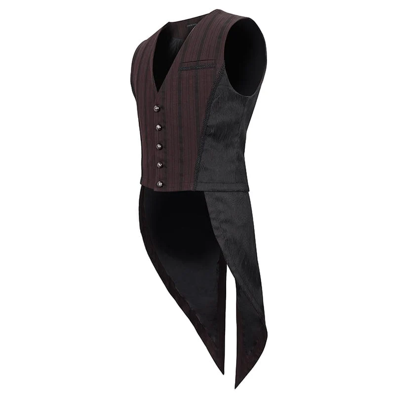 Herren Gothic Streifen Weste Rot mit abnehmbarem Schwalbenschwanz