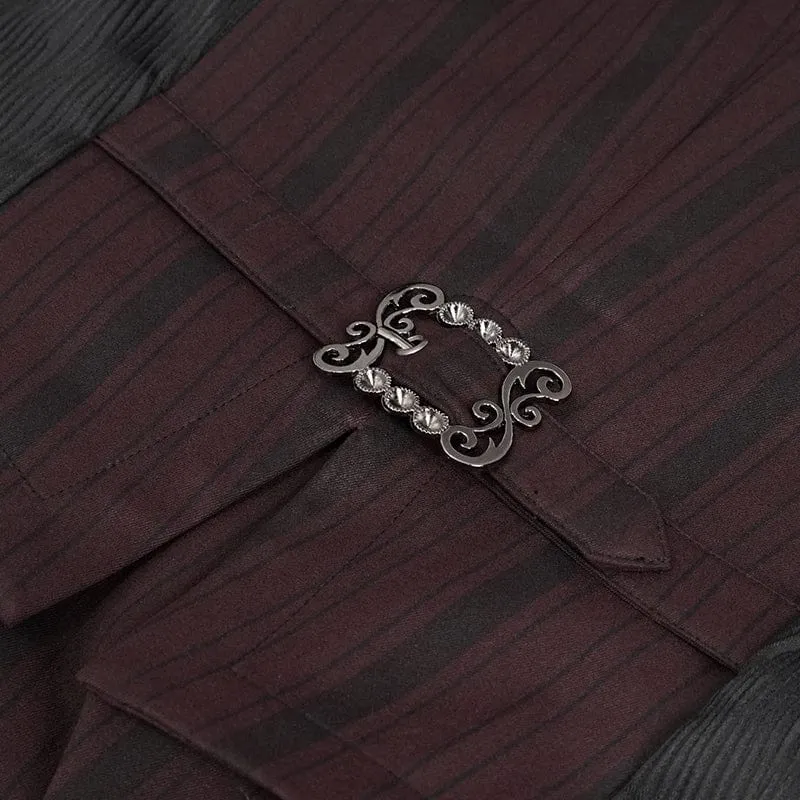 Herren Gothic Streifen Weste Rot mit abnehmbarem Schwalbenschwanz