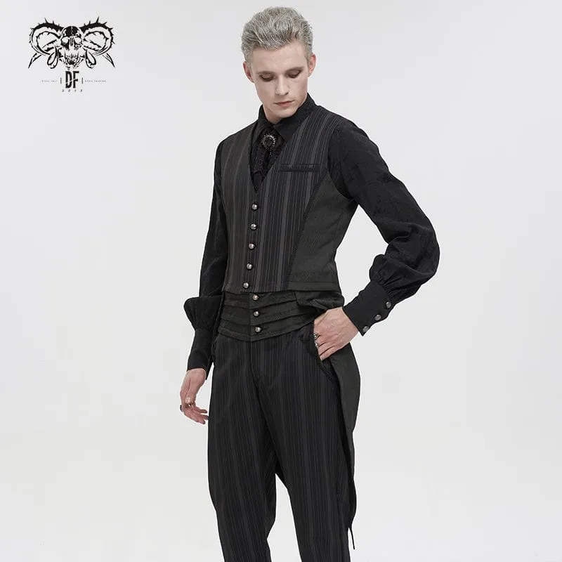 Herren Gothic Streifen Weste schwarz mit abnehmbarem Schwalbenschwanz